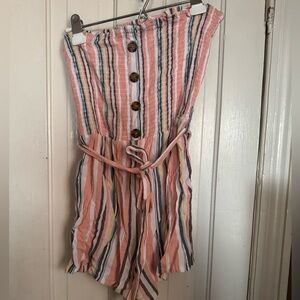 Almost Famous Peach Multi Striped Romper